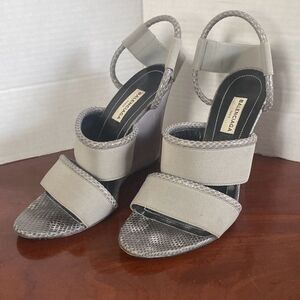 Balenciaga Paris Gray Sandals Heel Open Toe Women Shoes Sz 7 / 37 Made in Italy